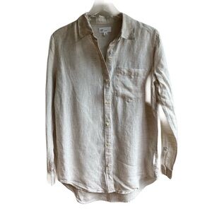Gap Beige 100% Linen Button Down Shirt Size XS Lagenlook Pocket Button Up Top